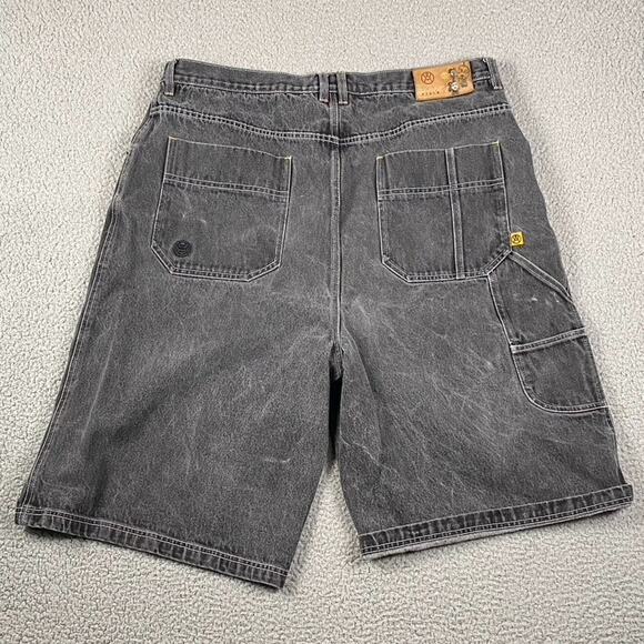 Vintage OMW Denim Shorts Men's 40 Carpenter Cargo Washed Black Gray Baggy Skater - Picture 1 of 11